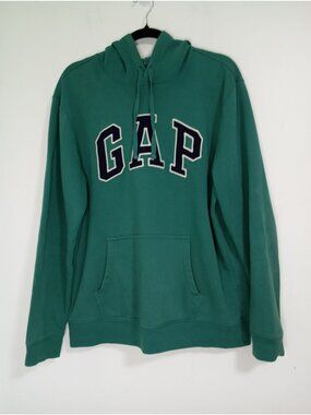 Gap Green Hooded Pullover Sweatshirt Mens Large Cotton Blend Kangaroo Pocket